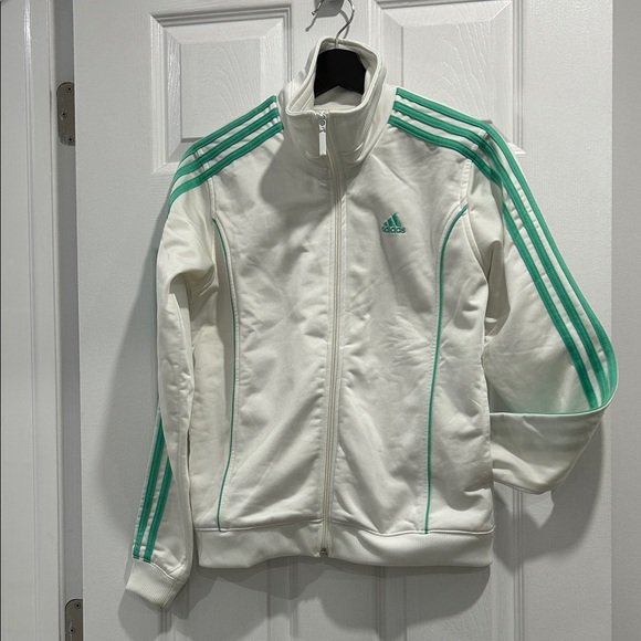 Vintage Y2K Adidas White Jacket with Green Stripes - Picture 1 of 4